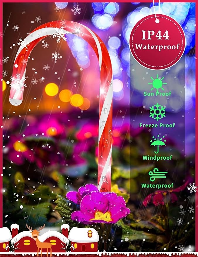 ZHAHA Solar Christmas Pathway Lights Outdoor Decorations Solar Candy Cane Lights for Yard Patio Garden Walkway with 8 Light Mode Remote Timer 48 LED Upgraded Christmas Outdoor Decorations 8 Pack