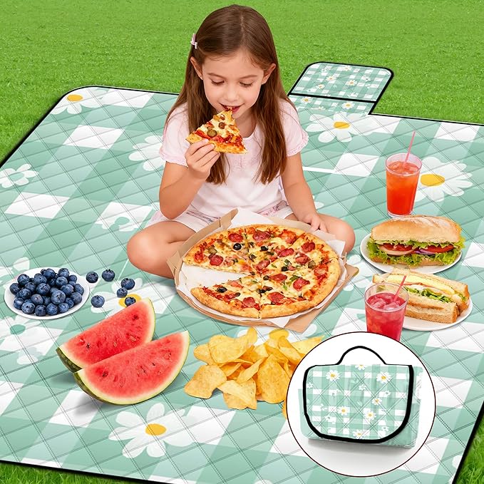 Extra Large Picnic Blanket Waterproof80x 80Foldable Machine Washable Beach BlanketOutdoor Blanket for 6-8 AdultsSuitable for Indoor CrawlingPark BeachCampingHikingFamily Travel(Light green)