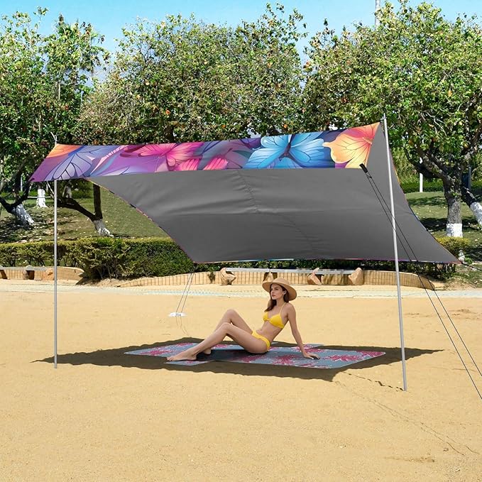 ALAZA Rainbow Butterflies Beach Tent Sun Shelter UPF50+ Protection Beach Shade Canopy w/ 4 Sandbags for Outdoor Camping Fishing Backyard Fun Picnic 10x9 ft