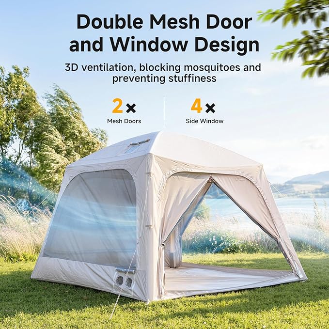 Inflatable Blow Up Tents for CampingWaterproof Oxford Hot Tent with Manual PumpSpacious Easy Setup Inflatable Camping Air Tent for Family Glamping
