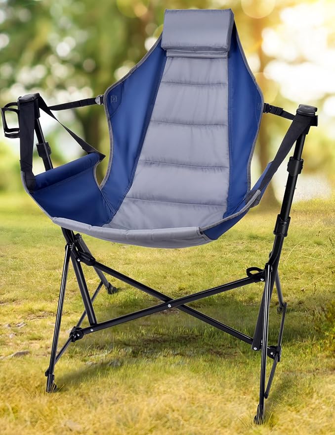 Hammock Camping Chair - 3 Heights Portable Hammock Chair Camping with Adjustable Backrest Headrest Padded Seat Cup Holder - 450 LBS Heavy Duty