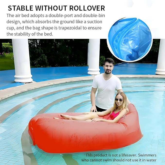 Inflatable Couch Air Sofa Hammock Portable Waterproof Anti Air Leaking Design Camping Chair for Traveling Beach Picnics &amp Music Festivals Camping (Red)