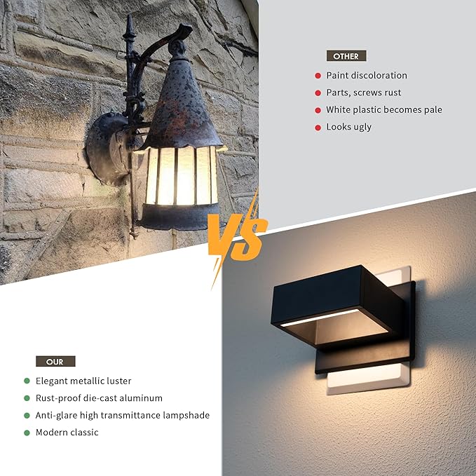 2 Pack Up Down Outdoor Wall Light Fixture LED Exterior Wall Mount Porch Light for Front Door Garage House Patio7.5W Hard Wired IP54 Waterproof