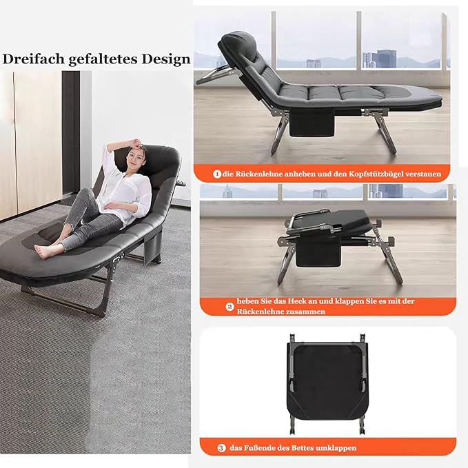 Portable Cot for Camping Adult Folding Camping Cot with Thick Mattress Pillow Adjustable Cots for Sleeping with Pad 26 Wide Outdoor Lounge Chair for Home Office Nap Beach Travel Hiking (Grey 2)