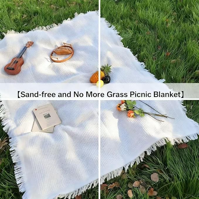 70x 70 Picnic Blanket Extra LargeLayer Outdoor Blanket for 5 to 7 AdultsCamping Grass Lawn Park Accessories Cute Couple Gifts Ideas Wedding Registry for Camping Park Beach (Cream)