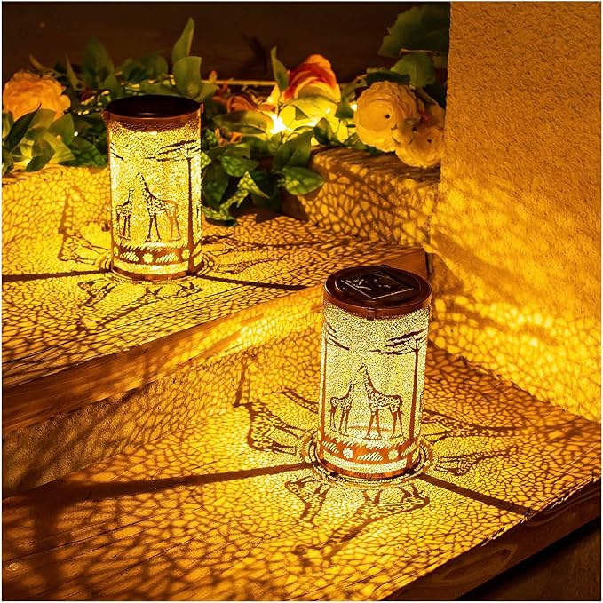 Giraffe Solar Lanterns Outdoor Waterproof Hanging Solar Lights Giraffe Gifts for Women Men Metal Decorative LED Giraffe Lanterns for Garden DecorYardPatioLawnTabletopPathwayLandscape