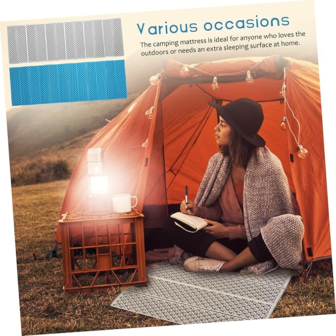 Toyvian Folding Camping Mat 186x60cm Blue Egg Crate Insulated Sleeping Pad Portable Thermal Foam Pad for Outdoor Backpacking and Hiking