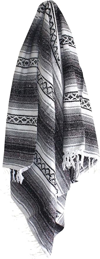 Del Mex Classic Mexican Blanket Large Authentic Woven Falsa Throw (70x50) Artisan Southwest Décor for Beach Yoga Outdoors (Gray)