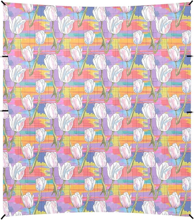 ALAZA Tulip Flower Floral Colorful Beach Tent Sun Shelter UPF50+ Protection Beach Shade Canopy w/ 4 Sandbags for Outdoor Camping Fishing Backyard Fun Picnic 10x9 ft