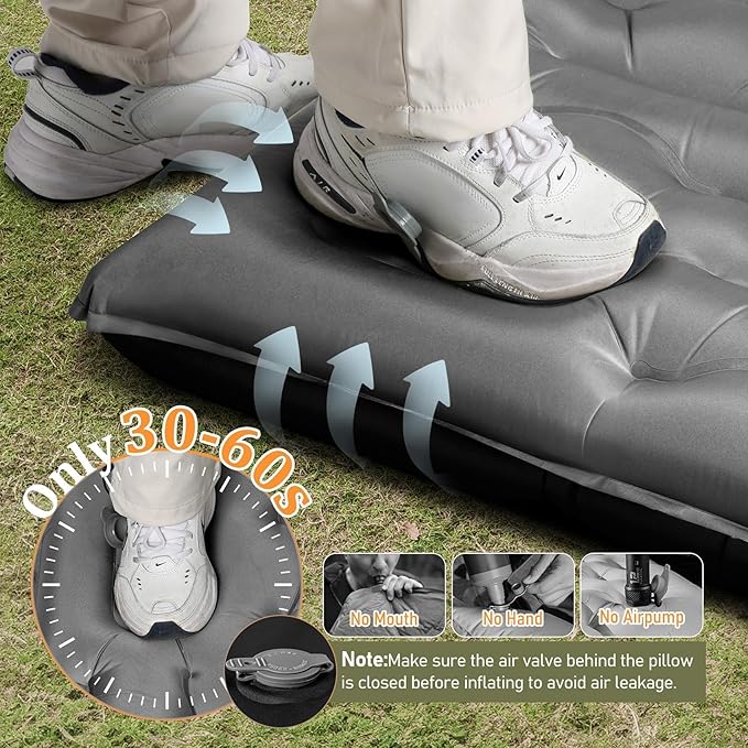 KASBAH Camping Sleeping PadExtra Wide 6 inch Thick Inflatable Sleeping Pads with Built-in Foot Pump and PillowUltralight Camping Mat Gear for Outdoor HikingCamping