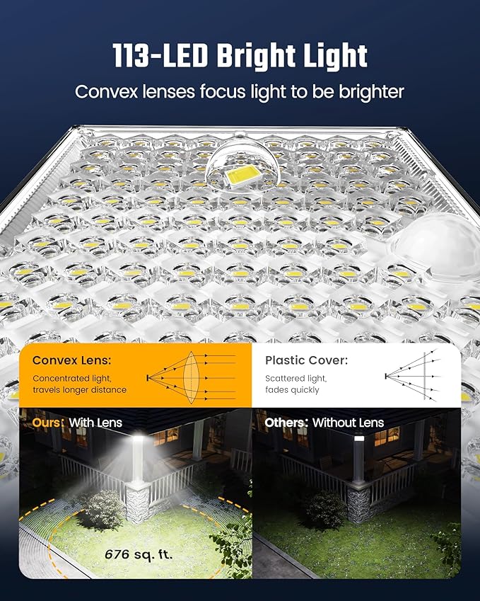 SUPERDANNY Solar Outside Lights with 113 Bright LEDs 7000K Motion Sensor Outdoor Flood Lights Dusk to Dawn with 16ft Cable IP65 Waterproof Security Light for Garden Barn Porch 2 Pack