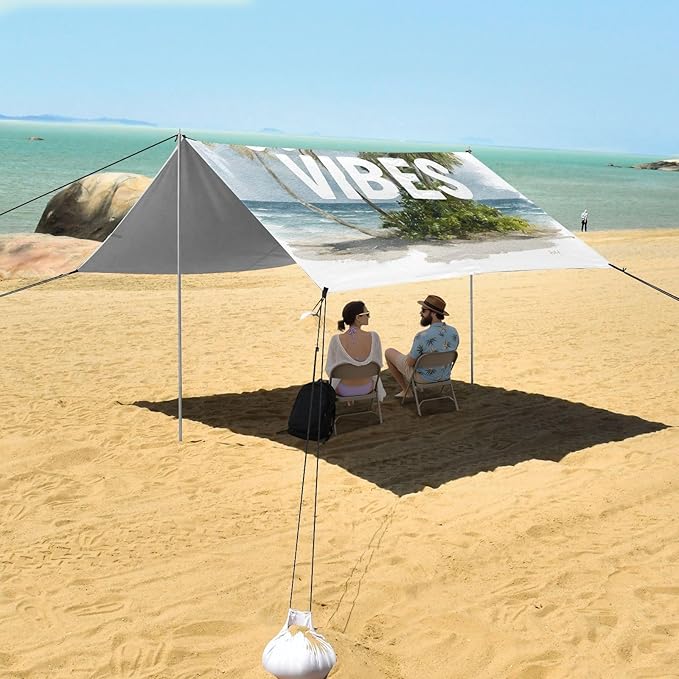 Bolaz Beach Canopy Tent Sun Shade9'×10.5' Large Family Beach Shade UPF50+- Outdoor Shade for Camping Trips FishingSummer Times9