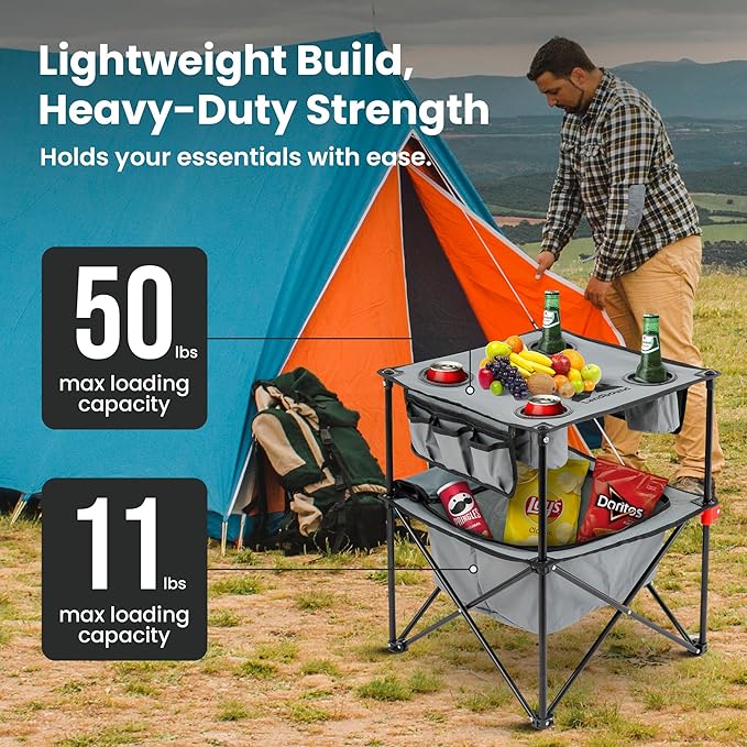 Portable Folding Beach Table Lightweight Outdoor Table with Carry Bag Compact Sand-Friendly for Camping Picnics &amp Travel.