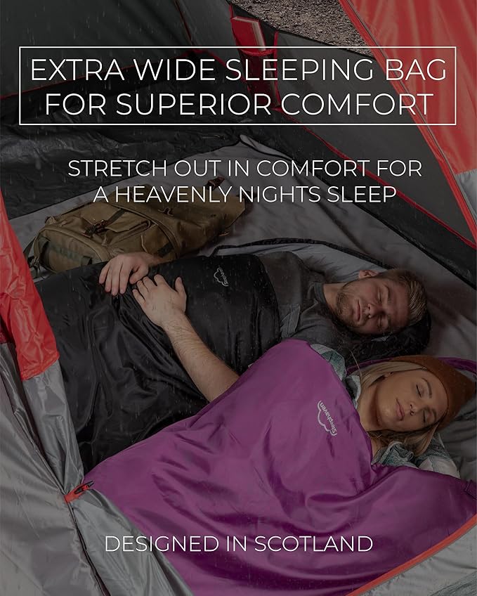 Highlander Sleephaven XL Adult Wide Tall Lightweight 2 Season Sleeping Bag Curved Pod Design - Perfect for Camping Hiking and Backpacking