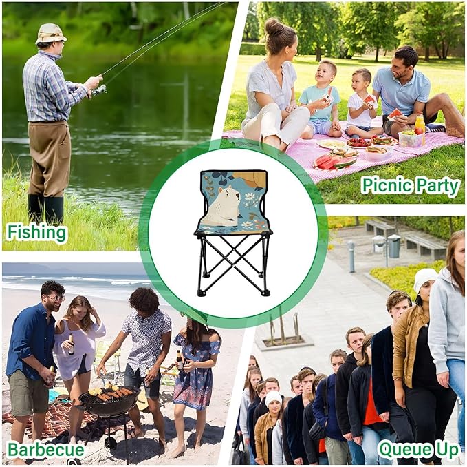 Cute Capybara Portable Camping Chairs Folding Chair - Durable Oxford Fabric Lightweight Iron Frame Easy Fold Design - Ideal for Outdoor Activities Camping Fishing and Travel