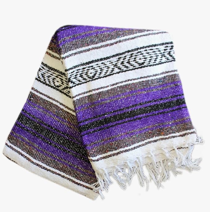 Del Mex Classic Mexican Blanket Large Authentic Woven Falsa Throw (70x50) Artisan Southwest Décor for Beach Yoga Outdoors (Purple)