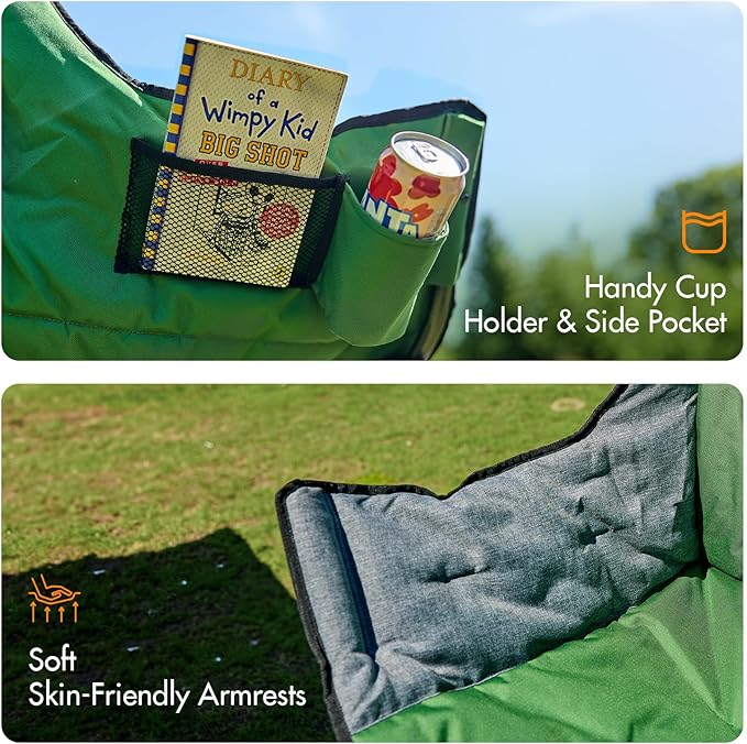 Portal 32 Oversized Camping Chair Foldable Heavy Duty 350 lb Padded Ergonomic Seat for Big &amp Tall Adults Pinch-Free Extra Wide Design Featuring Cup Holder &amp Carry Bag for Fishing Lawn &amp