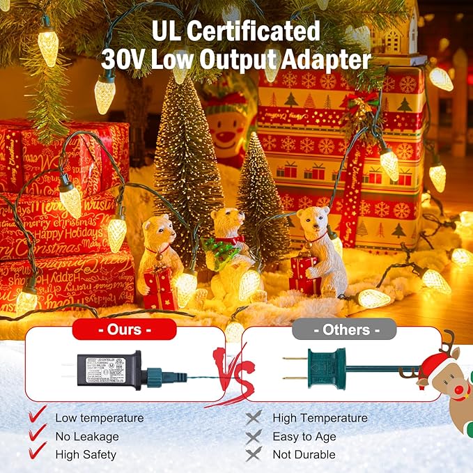Minetom 147 FT 200 LED C9 LED Christmas Lights Outdoor - Plug in Fairy Lights with Timer &amp 8 Modes Waterproof Commercial Grade Extendable for Indoor Outdoor Roofline Patio Yard Xmas Decor Warm W