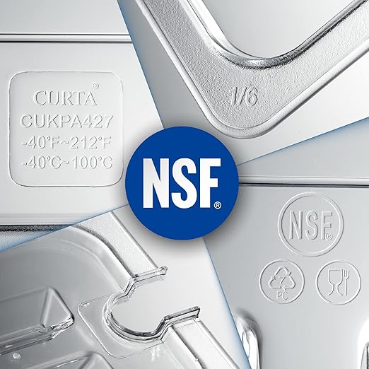 CURTA 6 Pack NSF Food Pan Cover 1/4 Size Clear Polycarbonate Lid with Handle for Commercial Food Pan Dishwasher &amp Freezer Safe Plastic Clear