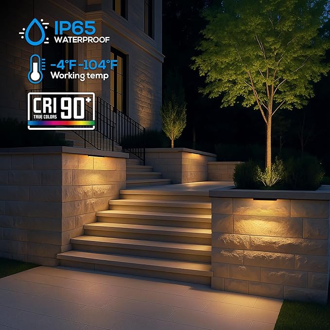 LEONLITE 8-Pack 12 Inch LED Hardscape Lighting Update Retaining Wall Lights LED Landscape Lighting 12-24V AC/DC Paver Light Low Voltage 3W/5W/7W Dimmable Outdoor Step Lights 2700K Soft White ETL