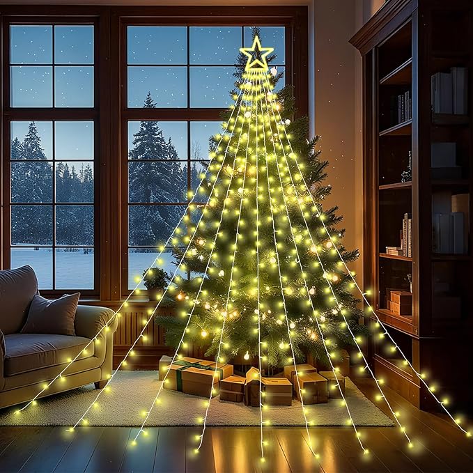 Christmas Decorations Outdoor 11.5 ft 317 LED Star Christmas Tree Lights 8 Memory Lighting Modes&ampTimer Star Light for Yard Wedding Party Decorations（Warm