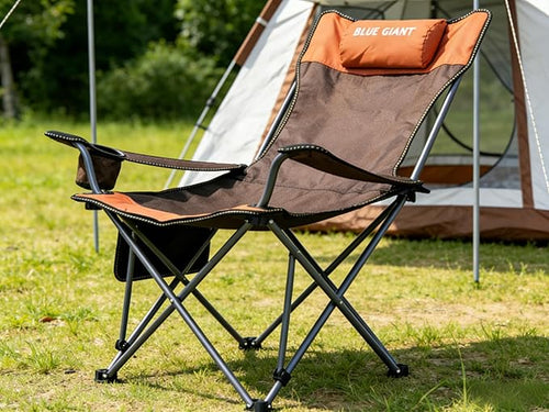 2 Pack Adjustable Folding Camping Chairs with Detachable Footrest and Headrest Lightweight and Portable Ideal for Hiking Travel Fishing and Outdoor Activities (Orange)