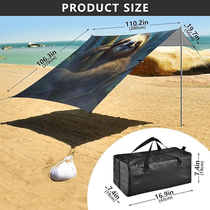 Beach Tent Sun Shelter Sloth Holding The Tree Lightweight &amp Easy Setup Beach Shade Canopy for Camping Fishing