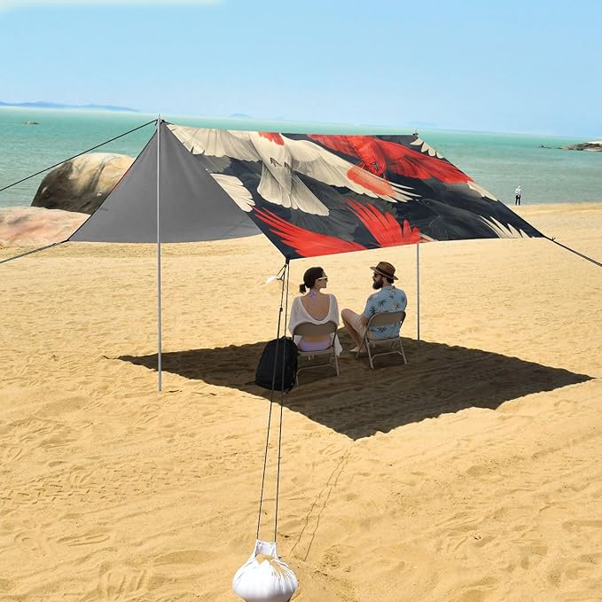 Colorful Cute Birds Beach Tent Sun Shelter 9.2' x 10.5' Beach Canopy with 4 Sandbags 4 Stability Poles Sand Shovels - Tent Canopy for Beach Camping Fishing Picnics