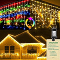 KNONEW Christmas Lights Outdoor Color Changing 400 LED 33ft 11 Modes Curtain Fairy String Light with 75 Drops Clear Wire LED Lights for Wedding Party Holiday Christmas (Warm White to Multicolor)