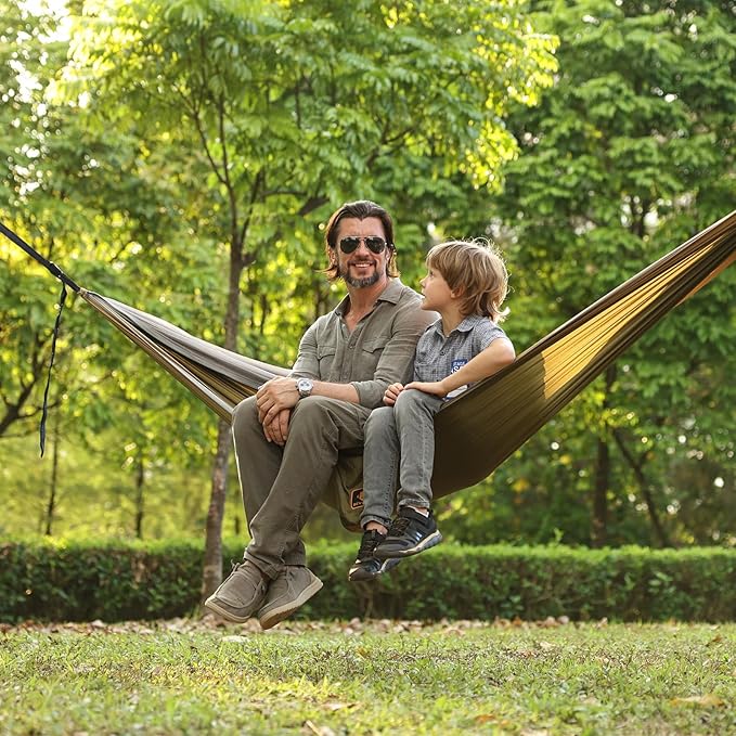 Camping Hammock Portable Hammocks with Mosquito NetLightweight Nylon Parachute Hammock with 10ft Tree StrapsCamping Gear Must Haves for Travel Hiking Backpacking Beach Patio-Green&ampKhaki