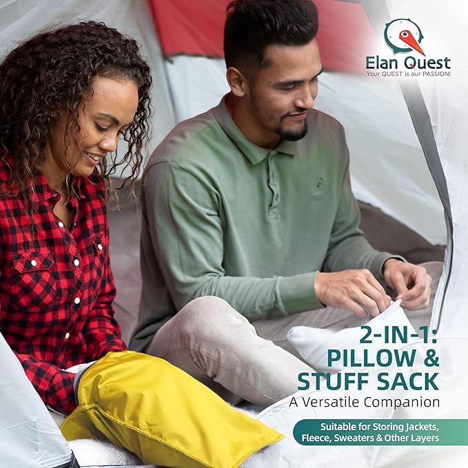 Stuffable Camping Pillow Stuff Sack (Small Yellow 2-Pack) - 10 x 14 - for Hiking Backpacking and Travel Bring Your Own Stuffing