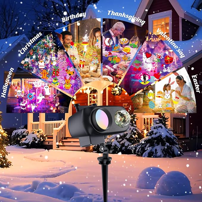 2025 Upgrade Halloween Christmas Projector Lights Decorations COOLWUFAN Outdoor Indoor Holiday Projector Lights with Remote and 20 HD Effects(3D Ocean Wave) for Xmas Halloween Party Yard Decor