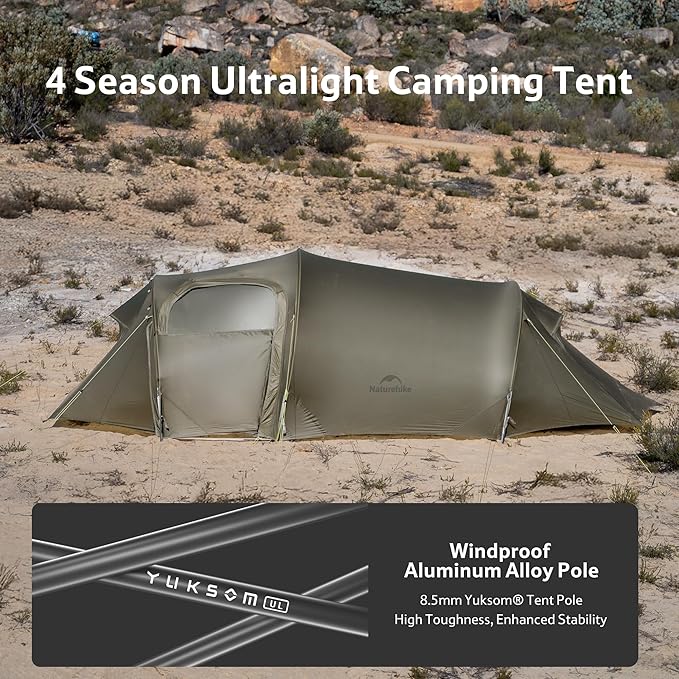 Naturehike Opalus 4 Season Camping Tent Waterproof 2-3 Person Backpacking Tent Double Layer Tunnel Winter Tents for Camping