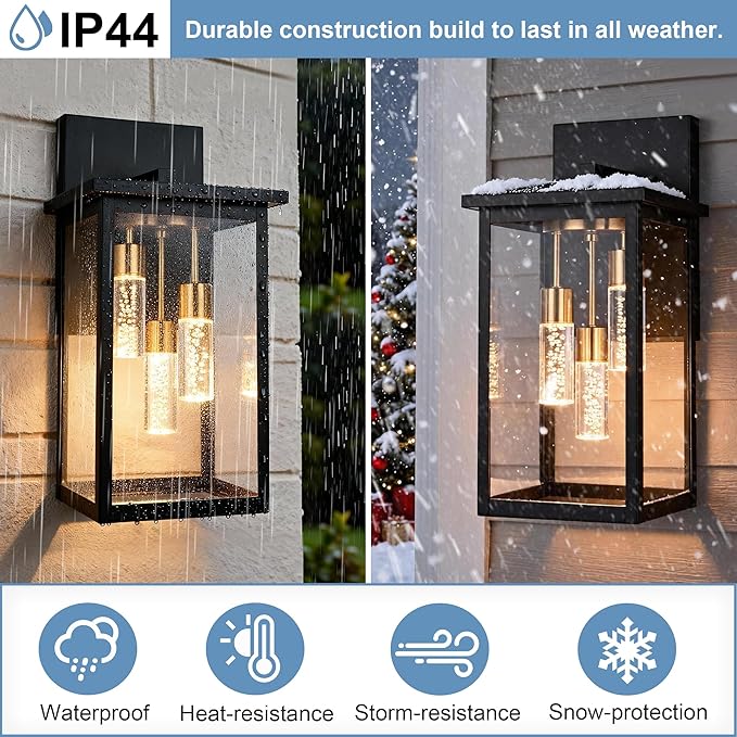 TODOLUZ 2-Packs Large 3-Lights LED Outdoor Wall Light Fixture Dimmable 5CCT Waterproof Exterior Porch Wall Sconce Lighting for Garage Front Door (3000K/3500K/4500K/5000K/6000K)
