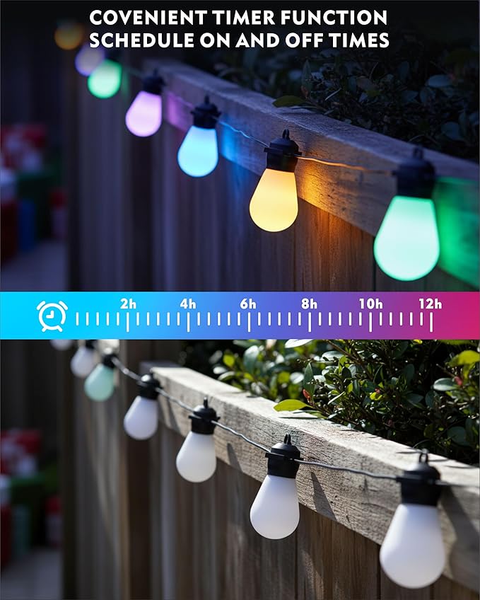 Honche Outdoor String Lights S14 46FT Patio Lights with 20 Shatterproof LED Bulbs APP &amp Remote Control 213 Scene Modes USB Powered IP67 Waterproof for Garden Wedding Party Camping