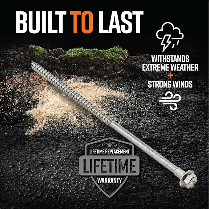GroundGrabba Junior Stake Kit | Heavy Duty Screw-in Ground Anchors for Tents Outdoor Camping and Backpacking | 4 Stakes The Fang (4) Pigtail (4) 15mm Hex Driver (1)