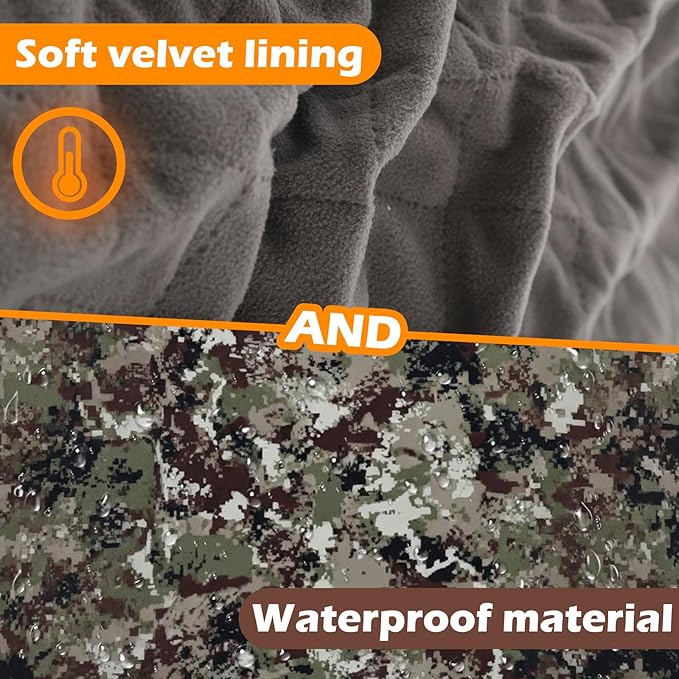 VitalCozy 55 x 95 Waterproof Woobie Camo Blanket for Hunting Extra Outdoor Stadium Blankets Sherpa Lining with Hood and Storage Pocket for Deer Duck Hunting Gear Blind Accessories(Camo)