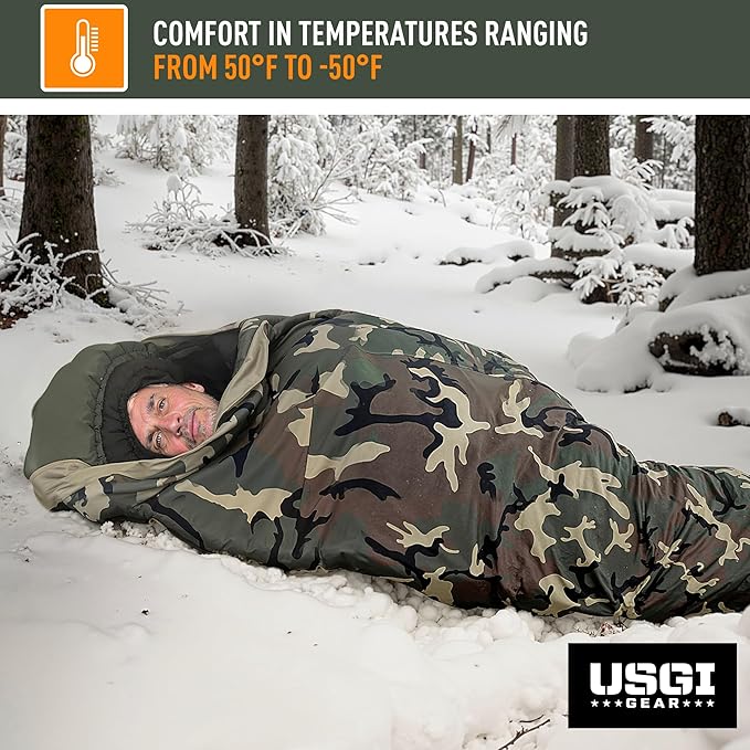 Military Sleeping Bag System Tactical Gear – 4-Part Modular Sleeping Bags Cold Weather Includes Stuff Sack Bivy Cover Intermediate Cold Weather and Patrol Bag – Waterproof and Lightweight