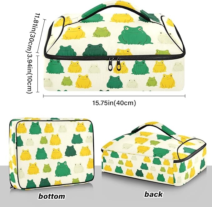 Casserole Carrier Pattern FrogInsulated Casserole Carrier for Hot or Cold Food Thermal Lunch Tote for Potluck Parties Picnic Beach Fits 9 x 13 Inches Baking Dish