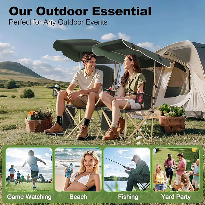 Portable Camping Chair with Canopy - Folding Chair with Canopy Durable 600D Oxford Canopy Chair for Camping Beach Picnics Fishing &amp Sports