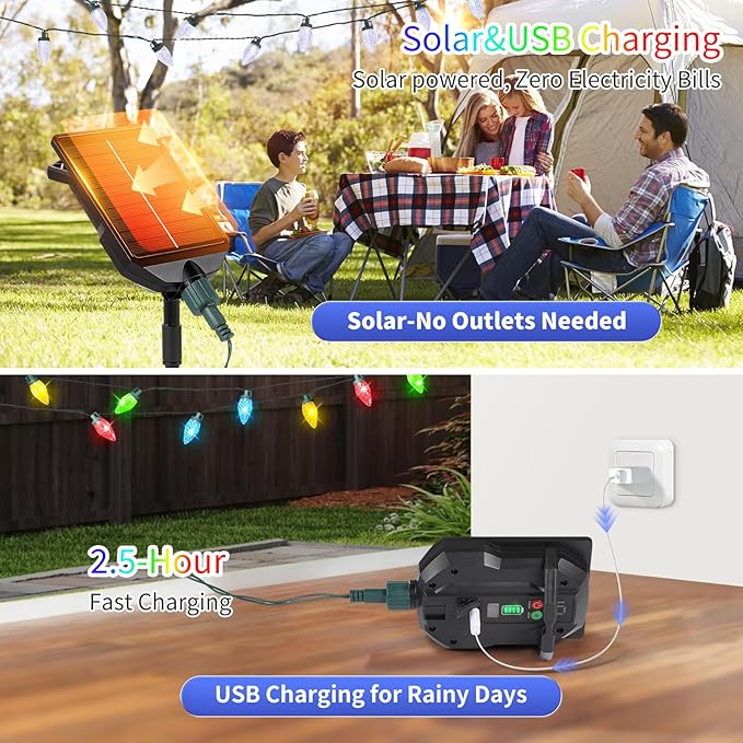 Solar Christmas Lights Outdoor 50 LED C9 Strawberry String Lights with Timer &amp 13 Light Mode Waterproof Solar Christmas Tree Lights for Garden Patio Party Christmas Decoration Multicolor