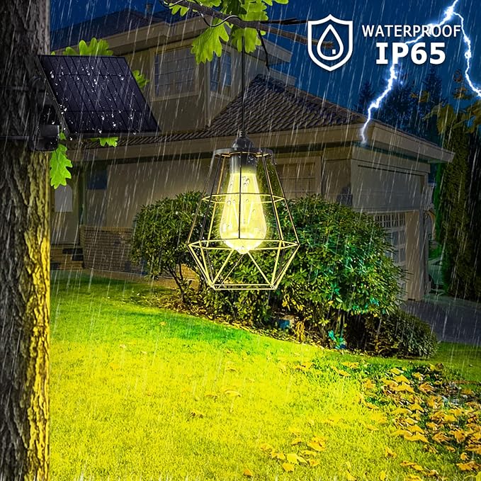 Solar Chandelier Outdoor with 16FT Cord Dusk to Dawn Solar Pendant Light Timer Remote Control Waterproof for Gazebo Indoor Yard Playhouse (Lantern Plus)