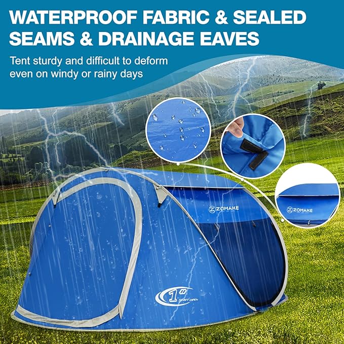 Easy Pop Up Tent 2-4 Person Waterproof - Pop-Up Camping Tents Automatic Tent Throw Pop Up Instant Flip Pop Tent for Campingby ZOAMKE