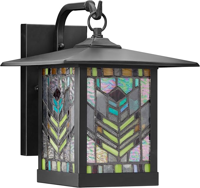 RIVER OF GOODS Stained Glass Outdoor Light Fixture - Mission Style Exterior Lighting Fixtures - Outdoor Lights for House Patio Porch Garage - Wall Mount Sconce Lights - 11.75 H - Mabel