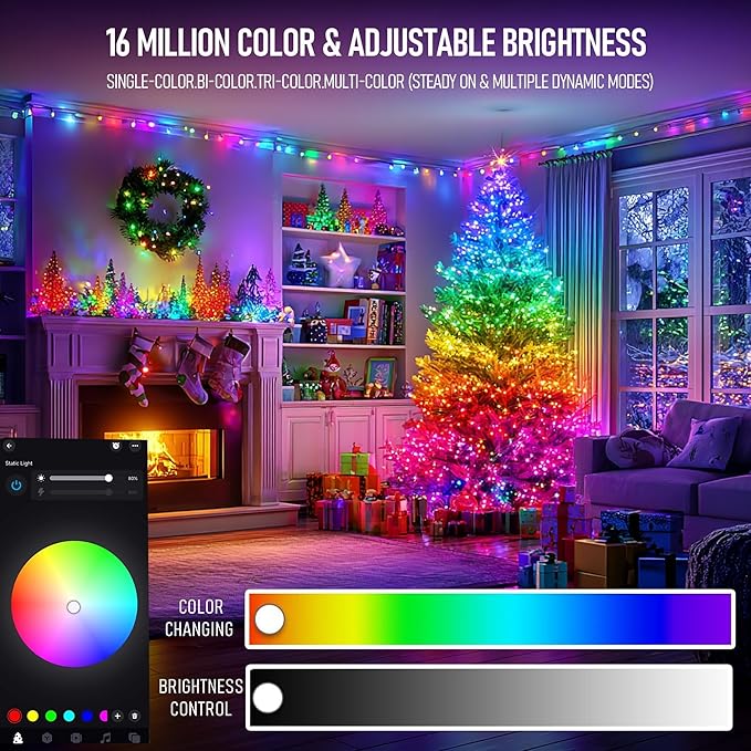 Dazzle Bright Smart Christmas Tree Lights 448 LED Color Changing Waterfall Tree Topper Lights with Remote &amp APP 8.2FT X 16 Lines RGB Christmas Light for Indoor Outdoor Party Xmas Decoration