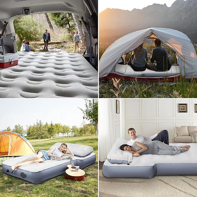 SUV Air Mattress with One-Click Charging Wireless Air Pump Detachable Pillow 10inch Air Mattress for Jeep Wrangler JK JKU JL JLU Unlimited 4 Door Heavy Duty Car Camping Patent Pending