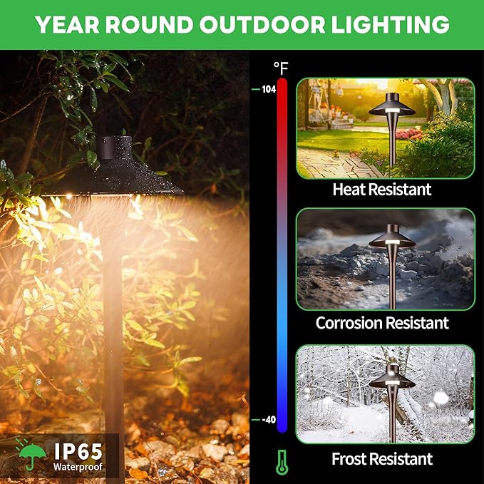 Smart Path Lights RGBCW 12V Color Changing Landscape Pathlight with App LED Low Voltage Pathway Lights Waterproof IP65 Wired ORB Aluminum Decorative for Outside House Halloween (12 Pack)