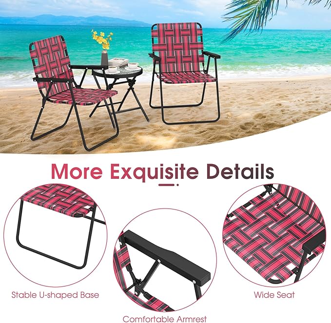 Giantex 2-Pack Beach Chairs for Adults Camping Chair with Steel Frame Webbing Design Lightweight Folding Directors Chair for Outdoor Patio Fishing Yard Poolside Lawn (Red)