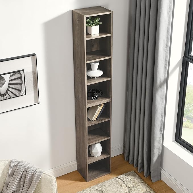 8-Tier Media Tower Rack CD DVD Slim Storage Cabinet with Adjustable Shelves Tall Narrow Bookcase Display Bookshelf for Home OfficeMulti-Functional Double-Decker Bookcase
