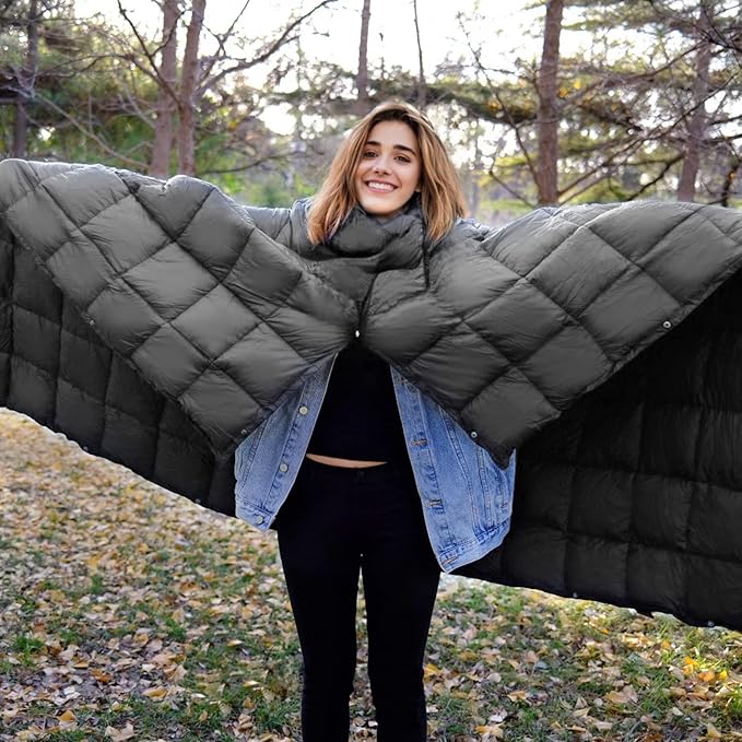 KingCamp Puffy Blankets for Cold Weather Camping Warm Down Alternative Outdoors Indoors Quilt Lightweight Compact Packable Windproof Blanket for Stadium Airplane Travel Picnics Backpacking